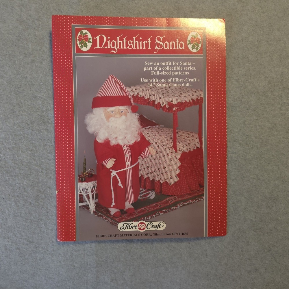 Fibre-Craft Nightshirt Santa Sewing Pattern FCM334 Fits 14" Santa Doll Uncut - Picture 1 of 12